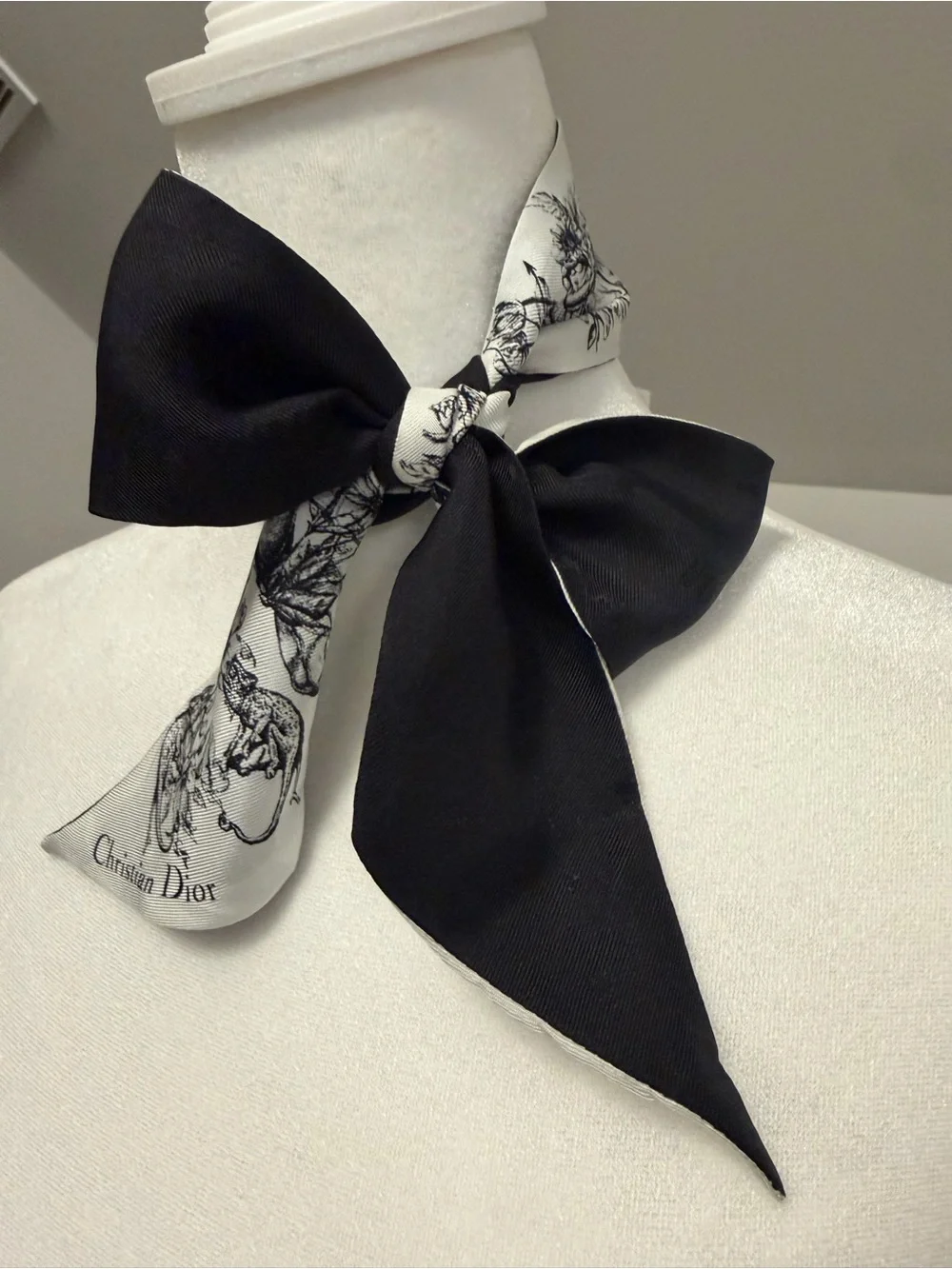 Christian Dior Silk Mitzah Scarf Toile de Jouy Animals Black/White